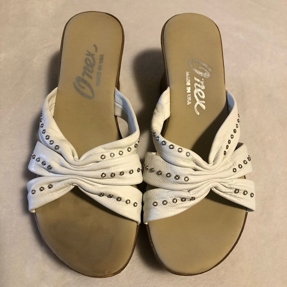 ONEX Jessica White Leather Platform Sandal w/ a Faux Wood Wedge • Made In The US